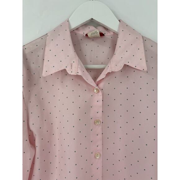 Spare Parts Vintage Blouse Womens Medium Pink Polka Dot Sheer Button Up Casual - Picture 3 of 16
